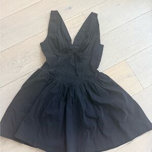 Women's Black V-Neck Fit-and-Flare Dress
